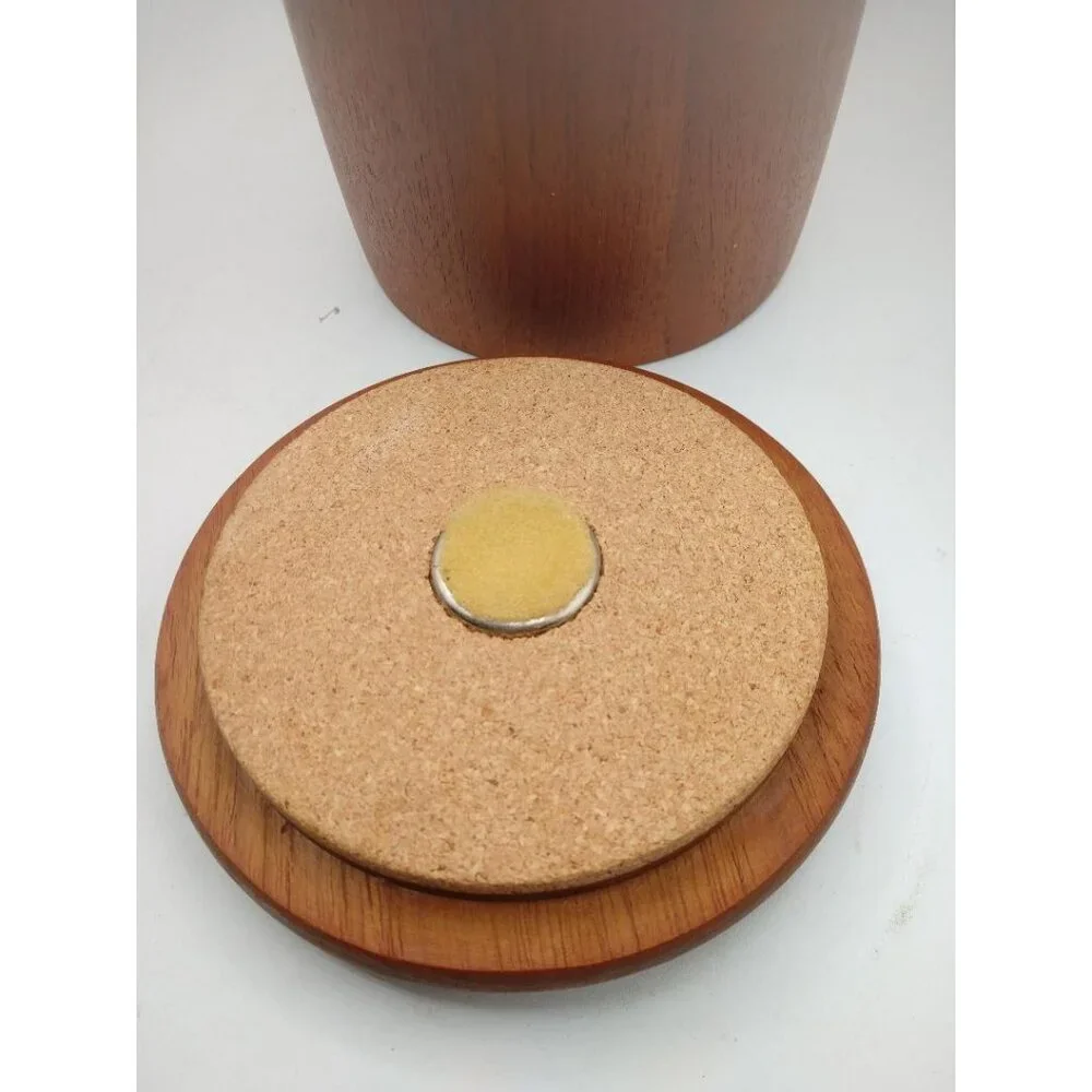 Genuine Burma Teak Wood Anri Form Lidded Canister With Cork Base